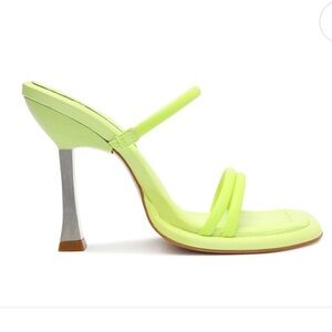 SCHUTZ Agatha Strappy Square Toe Neon Green Leather Heels